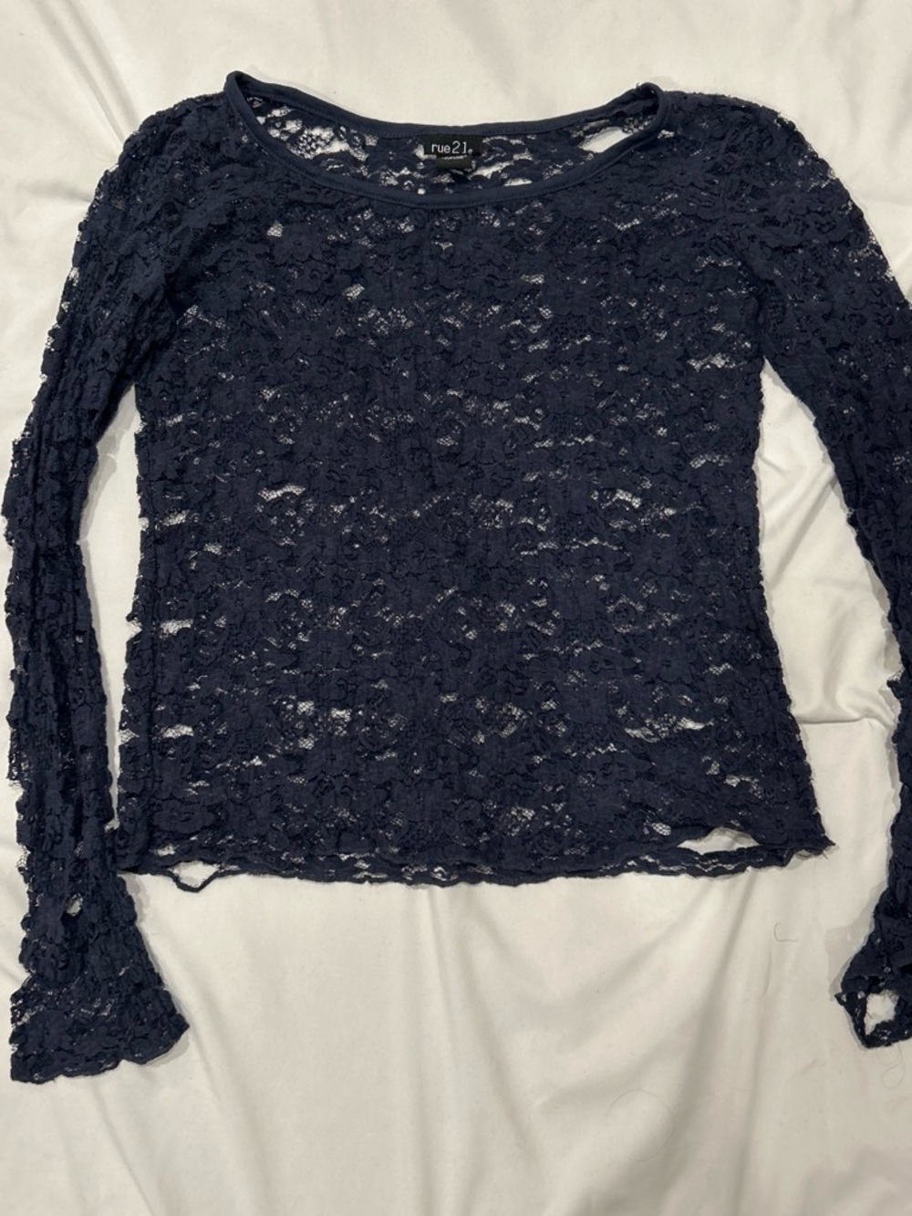 Rue21 Navy Floral Lace Long-Sleeve Top